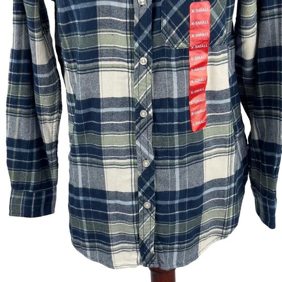 GAP RELAXED FIT AMELIA PLAID‎ BUTTON UP FLANNEL IN SEA SPRAY NWT WOMEN'S SIZE XS - Picture 7 of 14